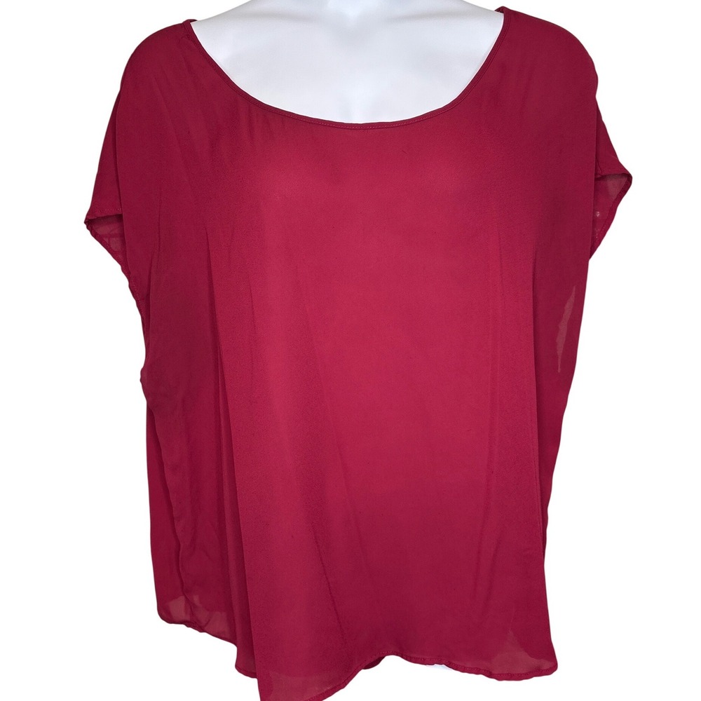 Torrid Womens Burgundy Red Chiffon Blouse 3X Strappy Lattice Back Romantic Flowy